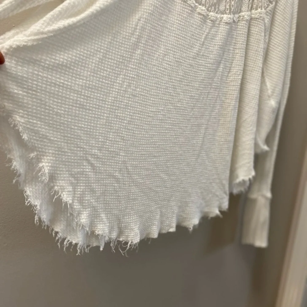 Free People White, Waffle, Raw Hem Top